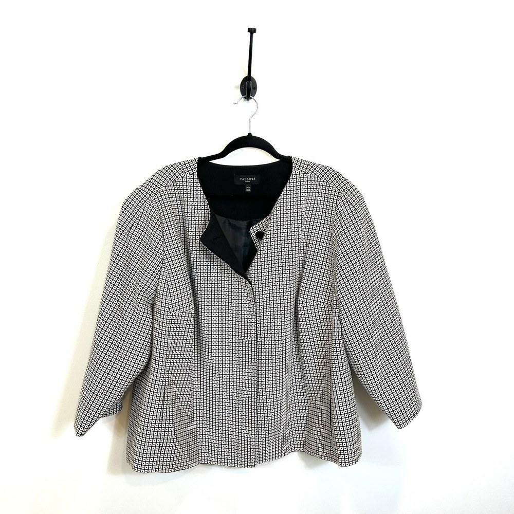 Talbots Plus 24W Black Square Printed Blazer Jacket Career